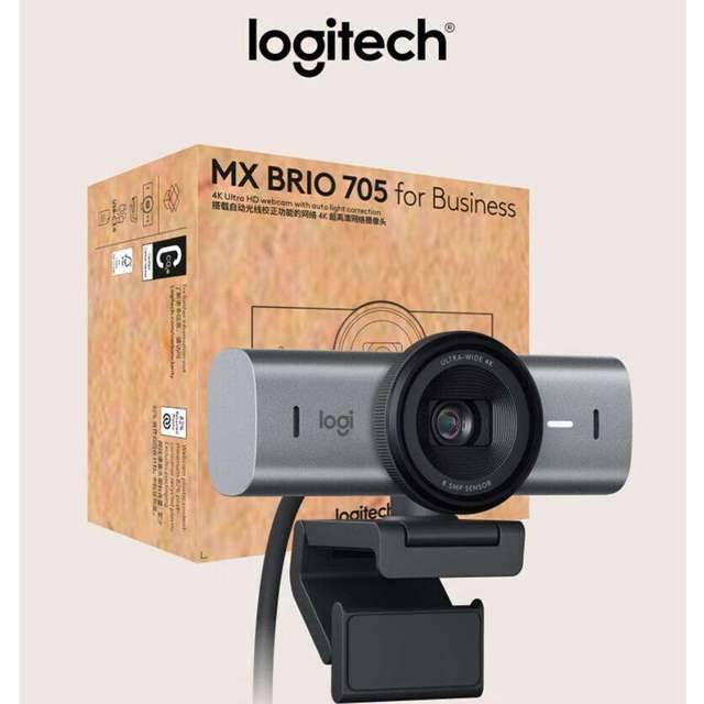 Logitech MX Brio 705 4K Business Webcam 8.5MP AI RightLight5 HDR Auto Light Correction 90° Wide Angle Web Camera for Video