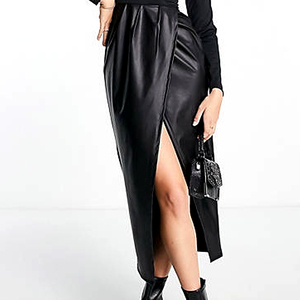 Abiti Casual da donna abito longuette da festa aderente a maniche lunghe con gonna in <span class=keywords><strong>pelle</strong></span> Pu con Clip Sexy - Product Image 4