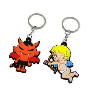 soft pvc keychain Angels & Demons cartoon figure key rings cute key holder fit men women car keys bag pendants custom wholesale