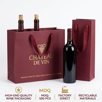 Porte-vin rouge de luxe, sacs en papier personnalisés haut de gamme avec poignée en ruban, logo imprimé, sac de shopping pour bouteille