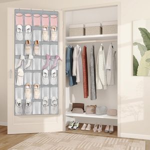 FENTEC 35 Pocket Over The Door Shoe Organizer Mesh Hanging Shoe Rack Grey For Closet Wall Storage - Product Image 4
