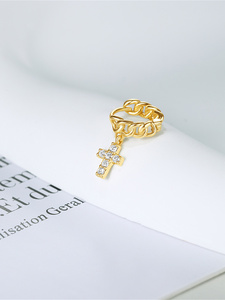 Pendientes de Plata de Ley S925 con Cruz Trenzada Dorada, Diseño Creativo Mini, Pendientes para Mujer - Product Image 2