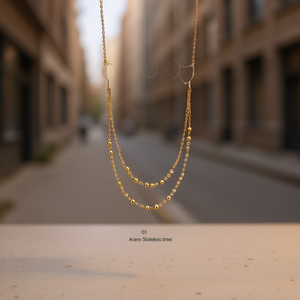 Collar de Acero Inoxidable de Doble Capa con Cuentas, Chapado en Oro, Joyería de Moda Unisex, Regalo - Product Image 2