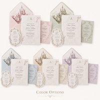 Suite d'invitations de mariage de luxe gaufrées avec doublure d'enveloppe en forme de château, design floral personnalisé, impression numérique, papier fantaisie
