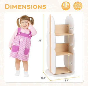 رف كتب خشبي دوار للأطفال بتصميم عصري جديد، أبيض اللون، بثلاثة مستويات، مناسب لغرفة الأطفال وغرفة المعيشة - Product Image 6