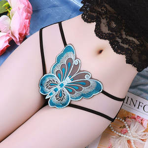 Dames comfortabel doorschijnend sexy transparant bloemenpolyamide mesh ondergoed borduurwerk laag uitgesneden naadloze slipjes met strik en uitsparingen - Product Image 3