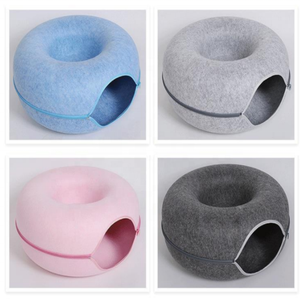 سرير قطط قابل للطي <span class=keywords><strong>2</strong></span> في 1 من اللباد على شكل دونات، قابل للغسل، شبه مغلق مع سحاب، قفص للحيوانات الأليفة - Product Image 5