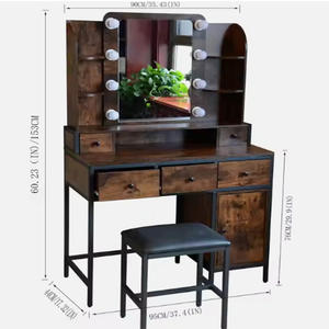Coiffeuse moderne à <span class=keywords><strong>3</strong></span> tiroirs avec miroir éclairé, tabouret rembourré plus large, beaucoup <span class=keywords><strong>de</strong></span> rangement, ensemble <span class=keywords><strong>de</strong></span> coiffeuse pour hôtels, salle à manger, en bois - Product Image 4