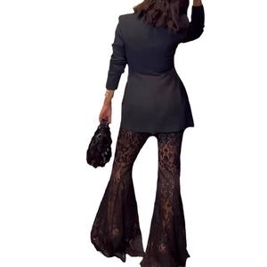 Women's New Fashion Long-Sleeve & Relaxed Lace Pants 2-Piece <b>Set</b> Fashion - Product Image 2