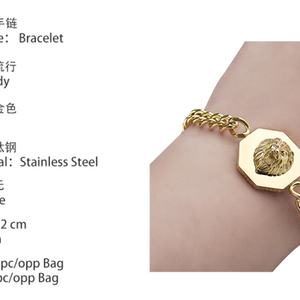 สร้อยข้อมือแฟชั่นผู้ชายสไตล์ฮิปฮอปพังก์ ดีไซน์หัวสิงโต  วัสดุสแตนเลสสตีล  แบบคิวบันชิลด์  หนา  สวยงาม  พร้อมอุปกรณ์ตกแต่ง - Product Image 5