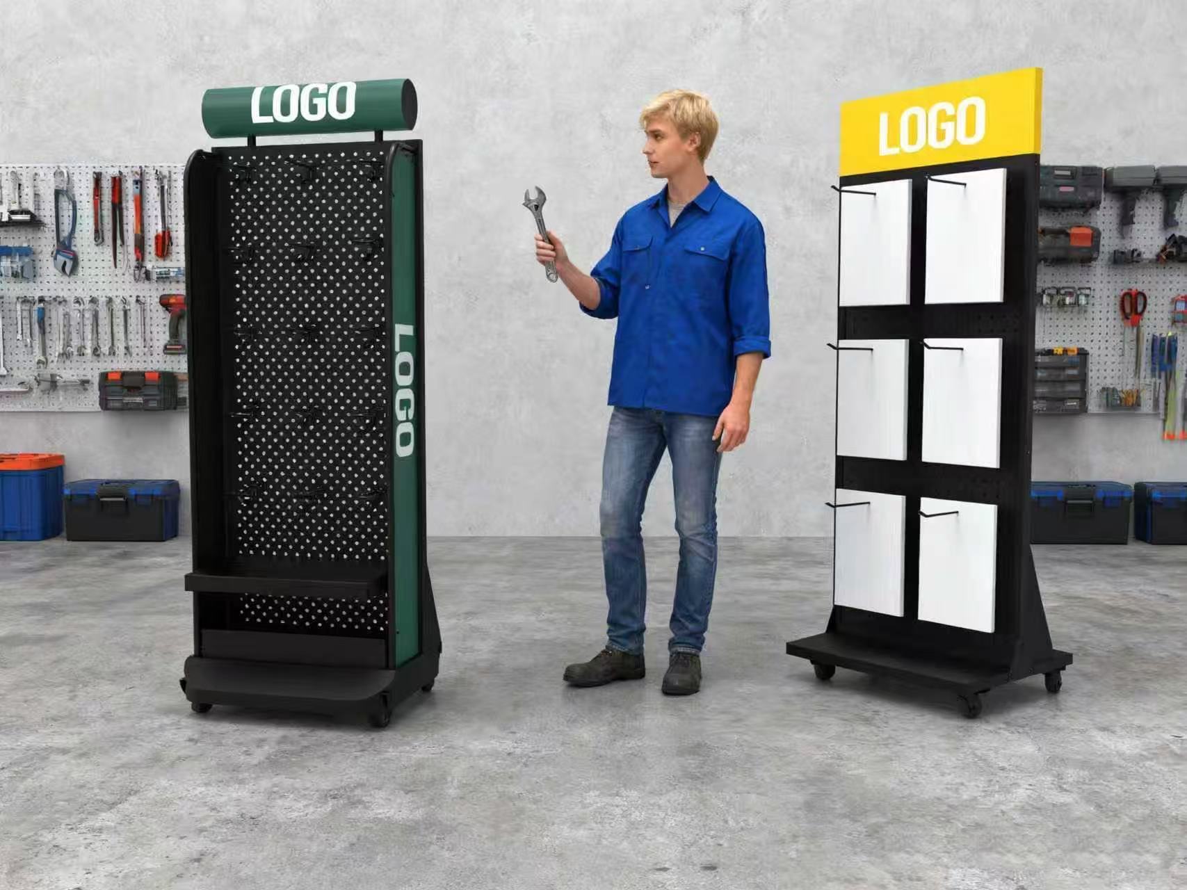 Apache Custom Rolling Metal Pegboard Tool Display Racks for Supermarkets, Hardware Retail Stores and Automotive Showrooms — view 4