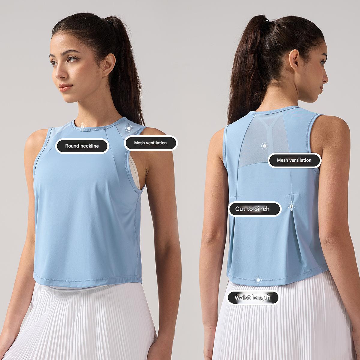 Sexy Women's Mesh Core Quick Drying Breathable Sleeveless Yoga Crop Top Casual Round Neck Cover Shirt Gym Fitness SleevelessTops