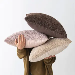 批发纯色仿皮草靠垫套简约现代沙发装饰抱枕奢华冬季枕套方形18英寸