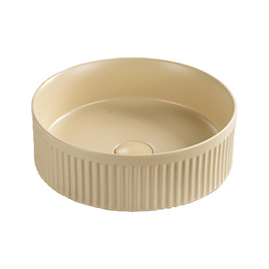 Lujoso Lavabo Moderno de Cerámica Blanca Acanalado <span class=keywords><strong>con</strong></span> Borde <span class=keywords><strong>Dorado</strong></span>, Muebles Modulares de Alta Gama Fáciles de Limpiar para Hoteles, Incluye Desagüe - Product Image 6