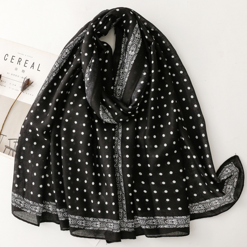 Shop Online Black and White Polka Dots Scarf Luxurious Silk