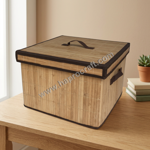 Cesta de Almacenamiento Plegable de Bambú Marrón con Tapa y Asas, Forro Interior, Diseño Multifuncional para Ropa (HMT 13.211L) - Product Image 3