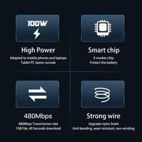 PD 100W 5A Tipo C a Tipo C cable de datos de carga rápida para iPhone Samsung Laptop Notebook