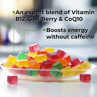 Bonbons gélifiés à mâcher pour adultes, sans caféine, à la vitamine B12, CoQ10 et baies de Goji, pour l'énergie quotidienne (OEM)