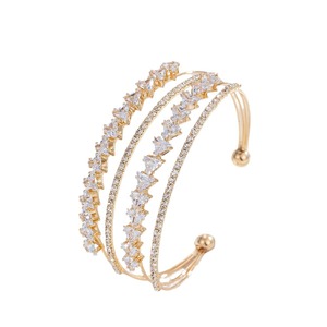 Pulsera Abierta Geométrica de Aleación de Zinc con Zirconia Engastada en Garra, Joyería de Fiesta, Diseño Multicapa - Product Image 5