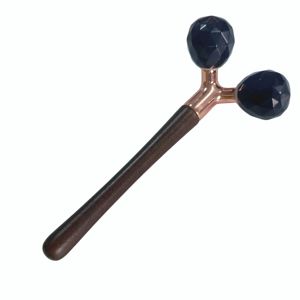 Masseur facial en obsidienne noire à double boule en forme de Y, pierre précieuse rafraîchissante, coupe facettée - Product Image 2