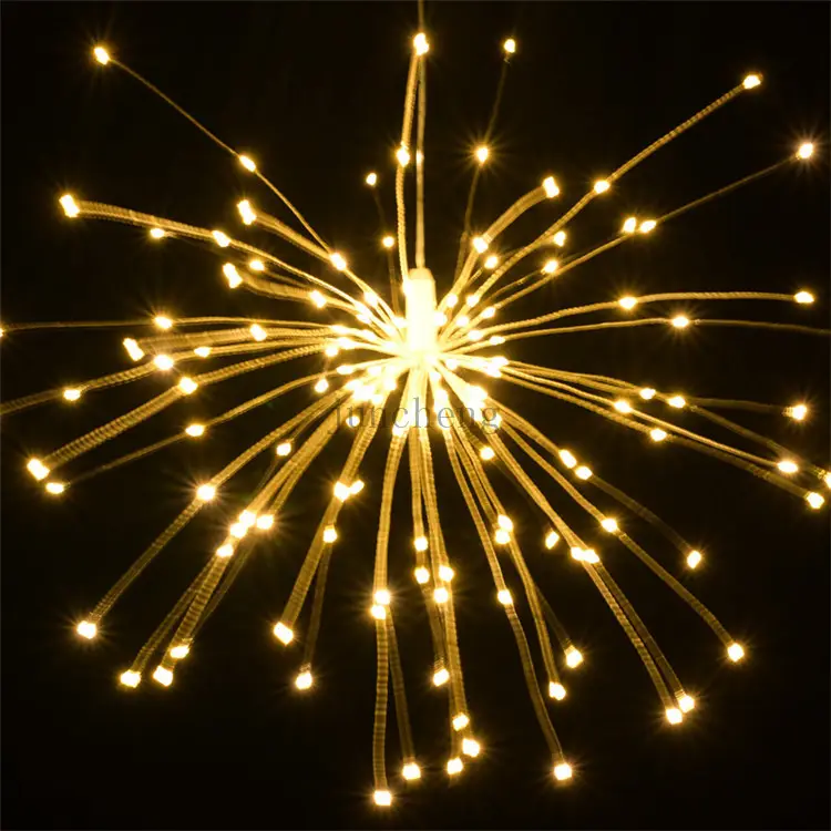 Cordão de lâmpada do fogos de artifício do diy, 120-200leds guirlanda de fogos de artifício de cobre explosão de estrelas para o natal ao ar livre luzes led
