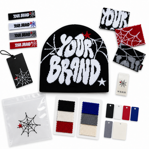Gorro de punto jacquard Y2K al por mayor con etiquetas colgantes personalizadas, etiquetas tejidas y sobres de polietileno personalizados, gorro de punto cortavientos para invierno - Product Image 1