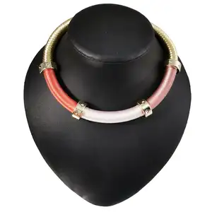 Colares de fio envoltório com corrente multicolorida, colares de metal feitos à mão com bijuteria estilo boho indiana