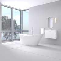 Grande baignoire autoportante blanche personnalisée égouttoir central design moderne baignoire à surface solide acrylique produit de trempage