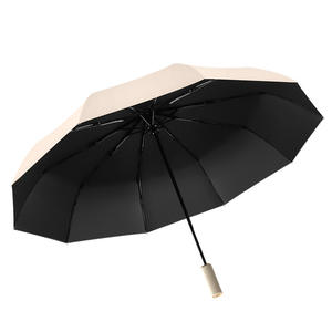 Vente en gros de parapluie pare-soleil 10 côtes entièrement automatique revêtement noir grand parapluie anti-pluie à trois volets publicité personnalisée - Product Image 1