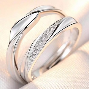 Bagues de couple pour un couple, style simple et à la mode, paire de zircons couronne version coréenne, diamant de simulation de mariage d'ouverture - Product Image 5