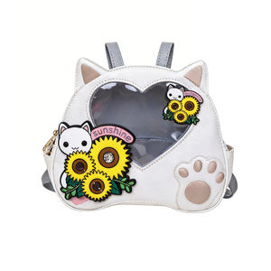 Linda mochila mini con forma de orejas de gato, personalizada, estilo Ita Bag, con ventana transparente en forma de corazón y bordado de girasol, para fanáticos del anime. - Product Image 5