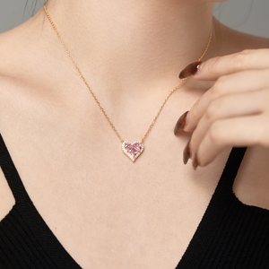 Servizio OEM ODM, Collana Halo in Argento 925 Placcato Oro con Gemma a Cuore Rosa ad Alta Saturazione, Prezzo all'Ingrosso, Personalizzazione con Etichetta Privata - Product Image 2