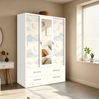 Armoire moderne en acier à 3 portes coulissantes avec miroir et 4 tiroirs, placard métallique personnalisé pour chambre à coucher, vente en gros ODM OEM
