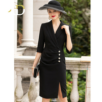 Robes de tous les jours noires coupe ajustée partie fendue élégant haut de gamme vente en gros par marque privée d'usine tenues classiques pour femmes ODM OEM