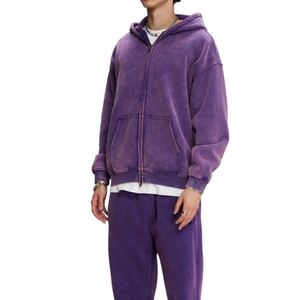 Vendita calda <span class=keywords><strong>felpa</strong></span> da uomo Casual Streetwear <span class=keywords><strong>oversize</strong></span> Vintage lavata <span class=keywords><strong>viola</strong></span> con Zip <span class=keywords><strong>felpa</strong></span> con tasca a canguro - Product Image 2