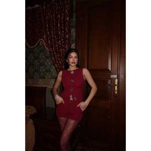 Conjunto de Dos Piezas Color Rojo Cereza, Estilo Deportivo Formal de Verano, Shorts de Lana, Talla XS, Largo por Encima de la Rodilla, Corte Holgado - Product Image 5