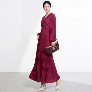 PY 2026 New Arrival Plus Size Formal Miyake Pleated <b>Chiffon</b> Crew Neck Regular Sleeve Tiered A-Line <b>Maxi</b> <b>Dress</b> ODM Bulk Clothing - Product Image 5