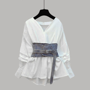 Yfy OEM Tùy Chỉnh Cộng Với Kích Thước Phụ Nữ Denim Đặt Hai Mảnh Áo Sơ Mi Và Váy Trang Phục Thanh Lịch Trang Phục Mùa Hè Mùa Thu Hàn Quốc Phong Cách - Product Image 3