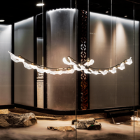 Lustre LED en forme de feuille en acier inoxydable de luxe, luminaire suspendu moderne en or pour salon
