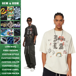 Camiseta de Lino y Algodón de 260g, Lavado Pesado, Estilo Vintage, con Graffiti de Corazón Arcoíris y Gato Dibujado a Mano, Hombros Caídos, Holgada, Unisex, Manga Corta - Product Image 3