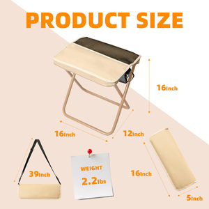Chaise portable pliable de 16 pouces de hauteur, chaise de camping avec 3 poches de rangement pour la pêche, la randonnée, tabouret de voyage léger - Product Image 2