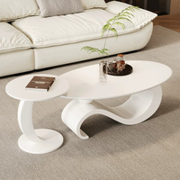 Ensemble de table basse blanche Infinity Curve, table principale ovale incurvée avec table d'appoint en forme de C pour le salon