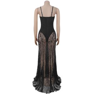 Women's Sheer Lace Corset Bodice Maxi Dress <b>Spaghetti</b> <b>Strap</b> Evening Gown Dresses Womens Clothes Fashion - Product Image 5