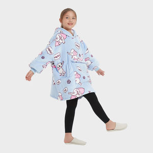 Premium Custom Oversize Warm Soft Cozy Fleece Sherpa Elephant Print Kids Winter Wearable Hoodie Manta con bolsillo grande - Product Image 5