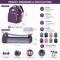 Sac à dos à langer avec lit bébé pliable, auvent pare-soleil, sac de maternité imperméable avec poches isothermes, sangles de poussette, OEM