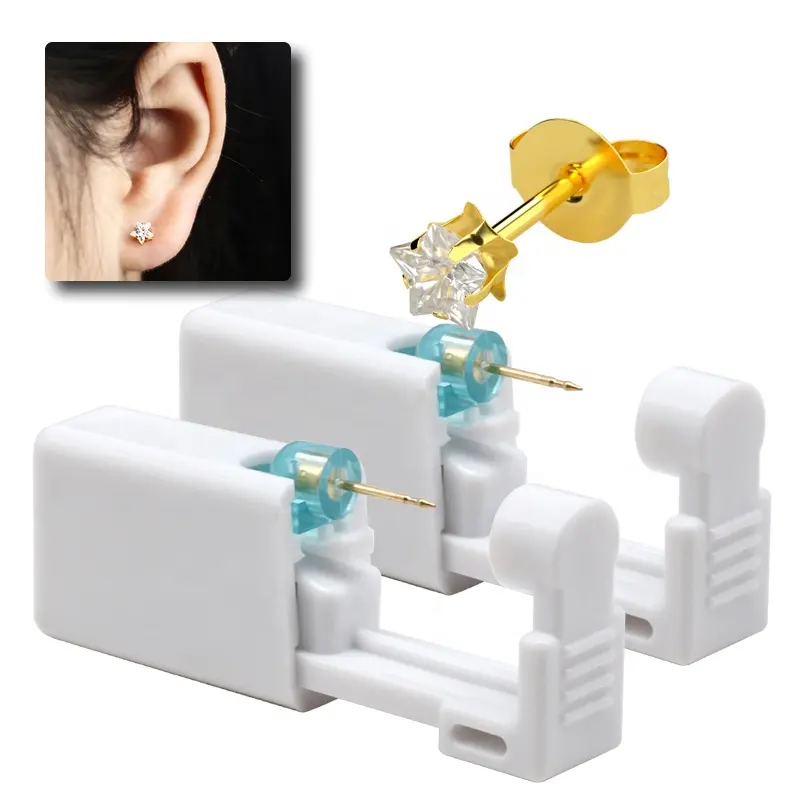 Pistola de Piercing para la oreja, kit de herramientas para Piercing Personal, indoloro, con Zirconia blanca, pentagonal, 5mm