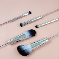 Ensemble de 5 pinceaux de maquillage DIY perlés pour poudre libre, blush et fard à paupières angulaire (fibres synthétiques, tube en aluminium)