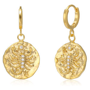 Boucles d'oreilles <span class=keywords><strong>horoscope</strong></span> en acier inoxydable, bijoux personnalisés en or plaqué or, pendentif en forme de signes du zodiaque, boucles d'oreilles d'astrologie - Product Image 1