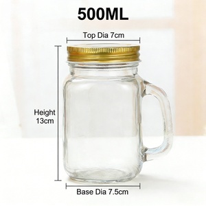 <span class=keywords><strong>Verre</strong></span> à boire en <span class=keywords><strong>verre</strong></span> transparent de 500 ml (16 oz) <span class=keywords><strong>avec</strong></span> poignée, couvercle à vis et <span class=keywords><strong>paille</strong></span>, type bocal Mason à large ouverture - Product Image 6