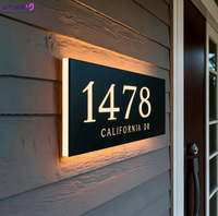 Plaque de numéro de maison rétroéclairée LED en acier inoxydable, personnalisable, pour mur ou porte, décoration commerciale avec transformateur